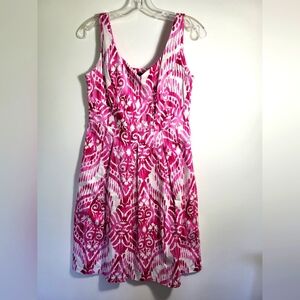 Perceptions pink, white boho fit and flare midi dress women's 8  #2006